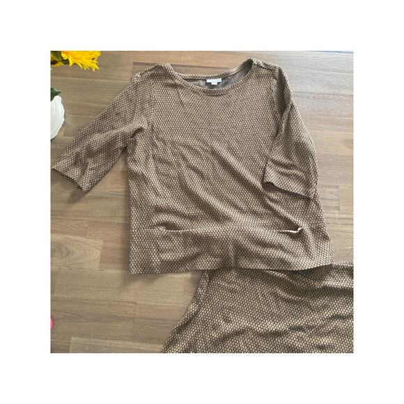 J. Jill 2 piece Brown Dotted 3/4 Sleeve Knee Length Skirt Outfit Size M - Picture 2 of 5